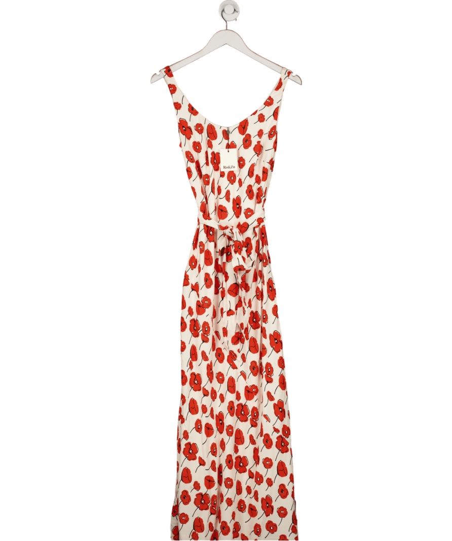 Ro & Zo Cream Ella Red Poppy - print - Neck Scarf Detail Maxi Dress UK 8 - Reliked
