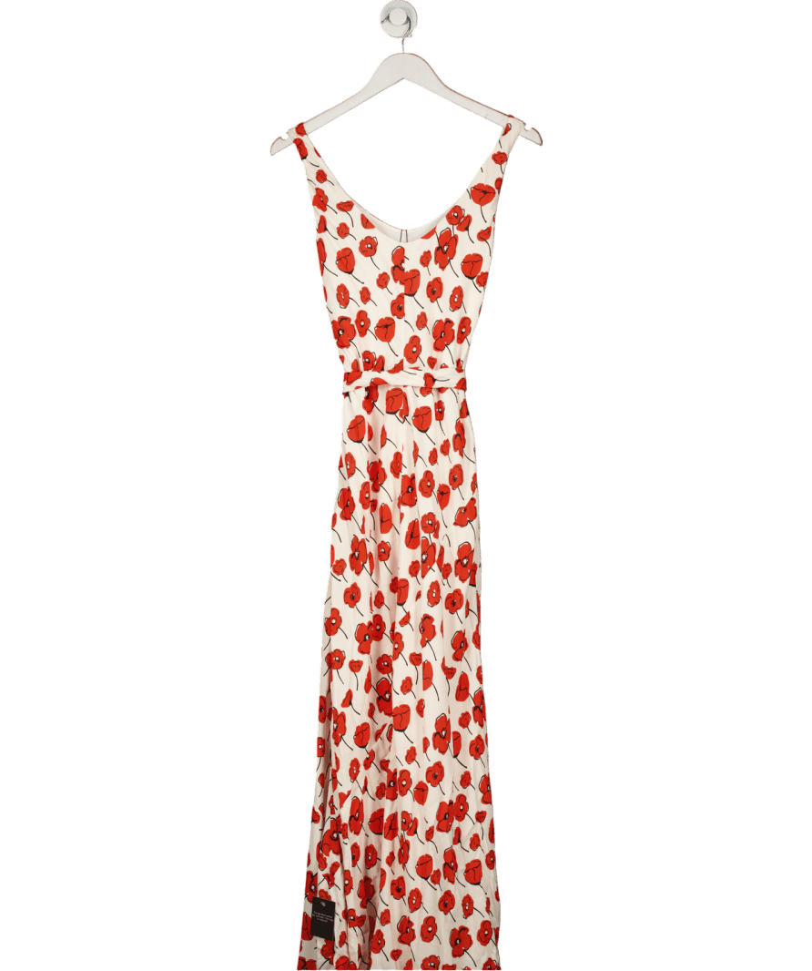 Ro & Zo Cream Ella Red Poppy - print - Neck Scarf Detail Maxi Dress UK 8 - Reliked