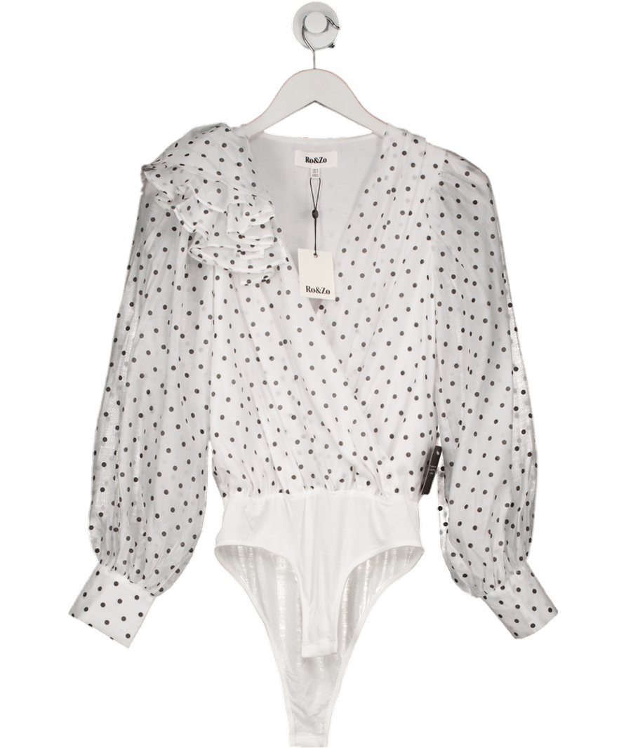 Ro & ZO White Mini Spot Frill Detail Bodysuit UK 8 - Reliked