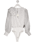 Ro & ZO White Mini Spot Frill Detail Bodysuit UK 8 - Reliked