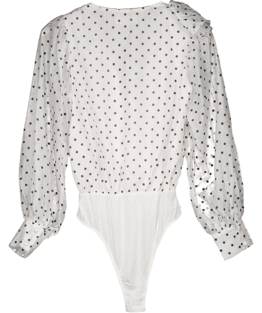 Ro & ZO White Mini Spot Frill Detail Bodysuit UK 8 - Reliked