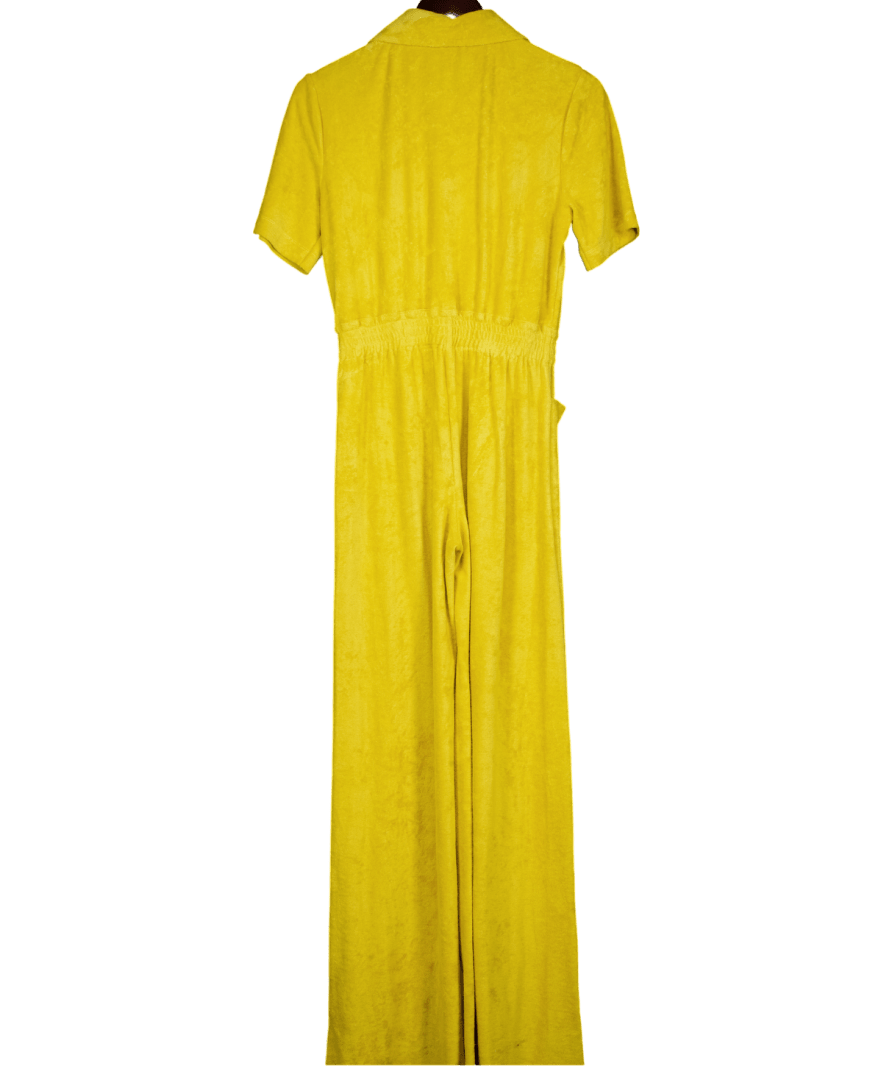 ROCK THE JUMPSUIT Yellow Terry Zip Front Jumpsuit UK 10 - Reliked