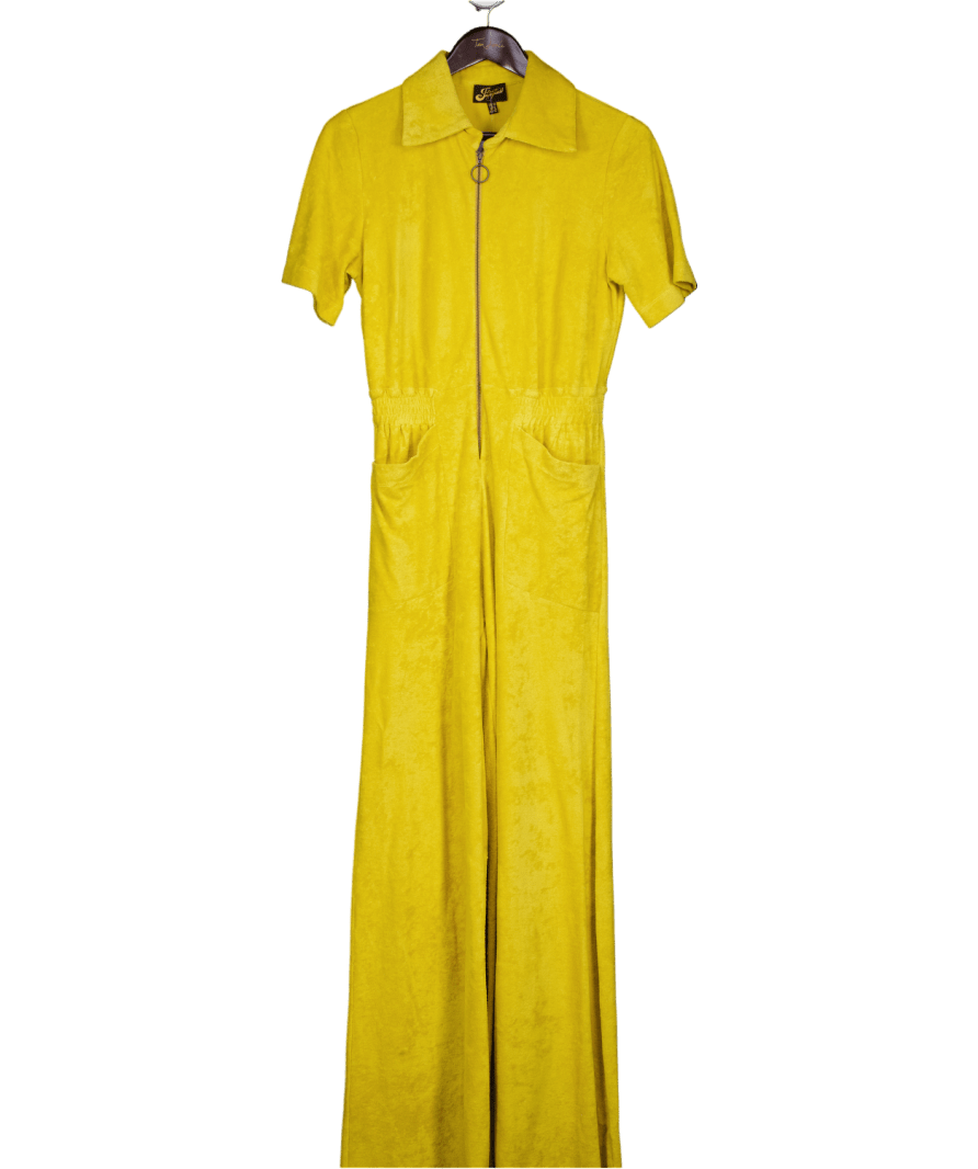 ROCK THE JUMPSUIT Yellow Terry Zip Front Jumpsuit UK 10 - Reliked