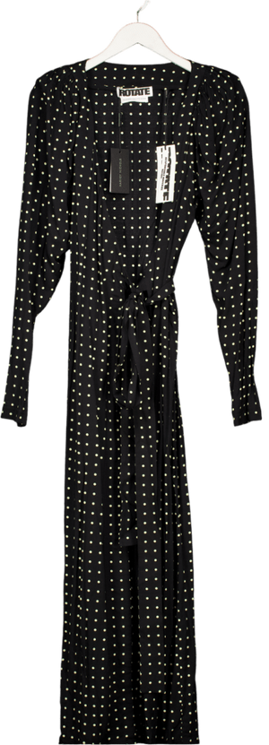 Rotate Birger Christensen Black Polka Dot Brudget Long Wrap Dress De38 UK 12