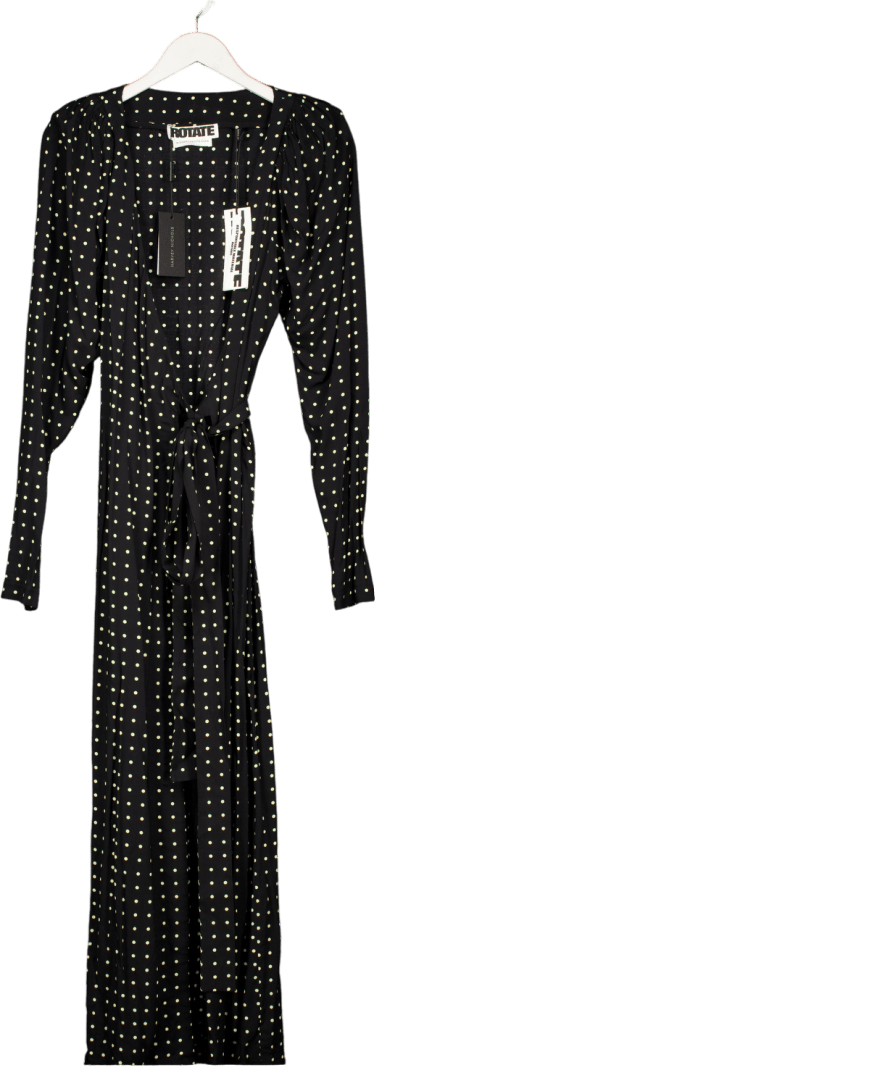 Rotate Birger Christensen Black Polka Dot Brudget Long Wrap Dress De38 UK 12 - Reliked