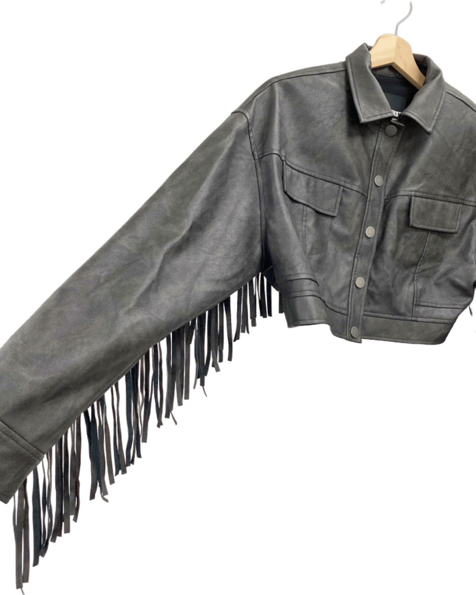 ROTATE Black Fringed Cropped Jacket UK 8 - Reliked
