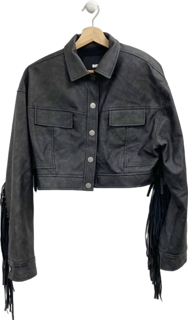 ROTATE Black Fringed Cropped Jacket UK 8 - Reliked