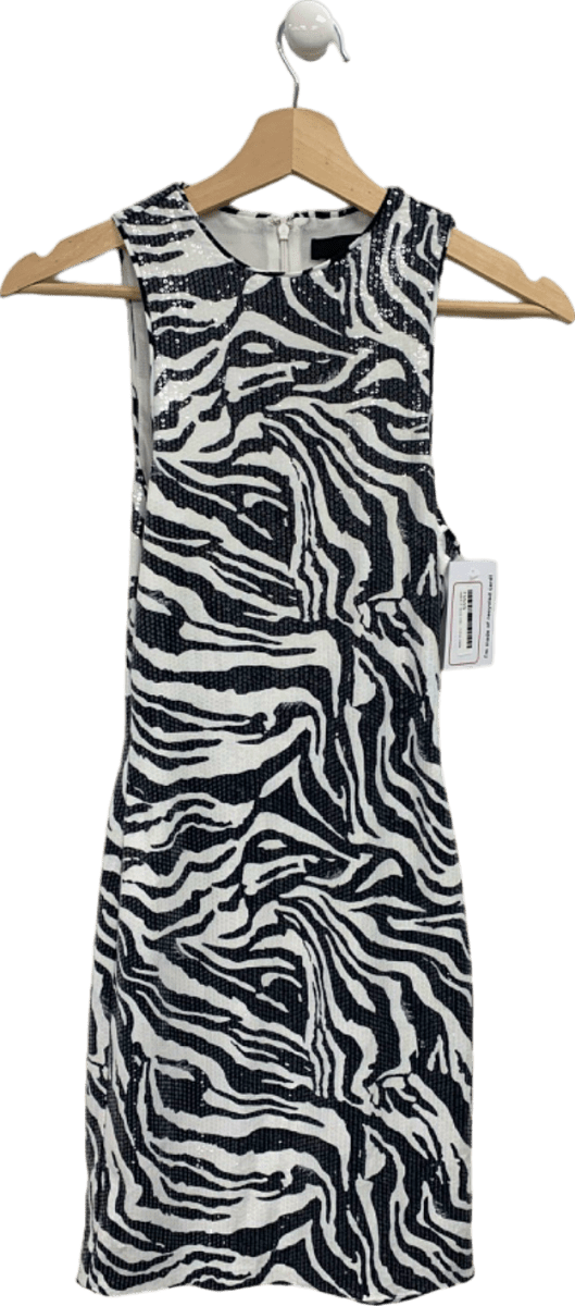 Rotate Bright White Zebra Sequins Sleeveless Dress UK XS - Reliked