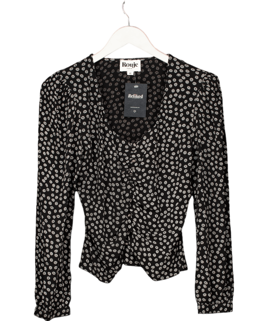 Rouje Black Floral Print Ruches Front Print Blouse Fr40 UK 12 - Reliked