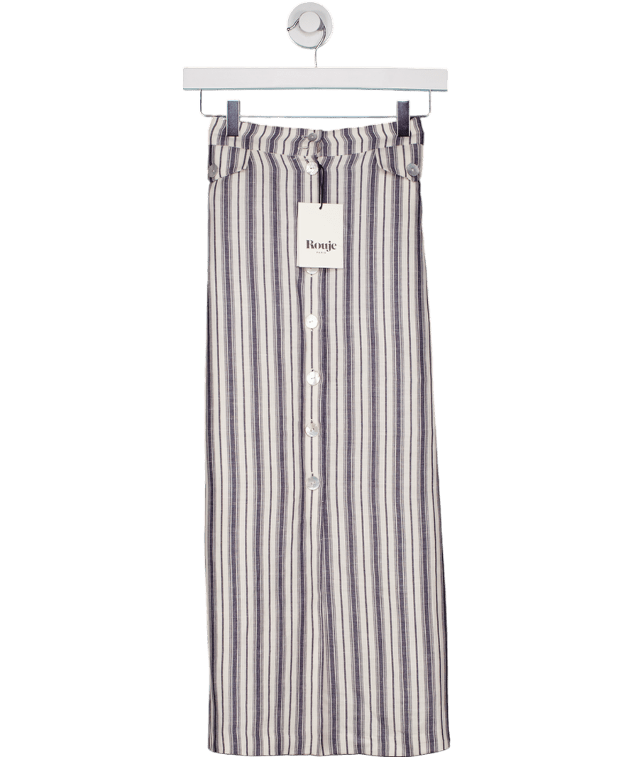 Rouje Blue High - waisted Striped Linen Midi Skirt Fr40 UK 12 - Reliked