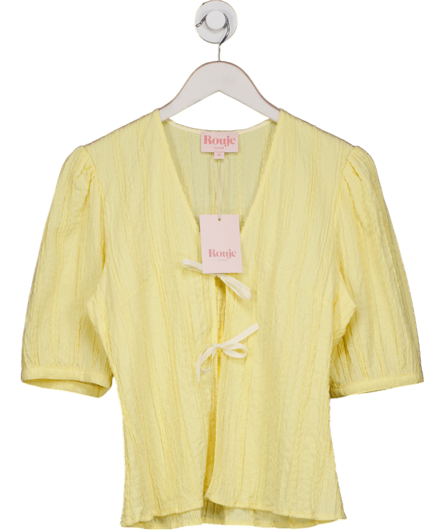 Rouje Yellow Eopoldine Cotton Embossed Shirt With Puffed Sleeves UK 14 - Reliked