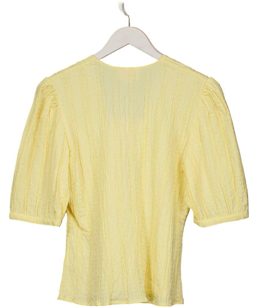 Rouje Yellow Eopoldine Cotton Embossed Shirt With Puffed Sleeves UK 14 - Reliked