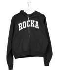Ru & Rocka Black Varsity Oversized Zip Hoodie UK XS - Reliked