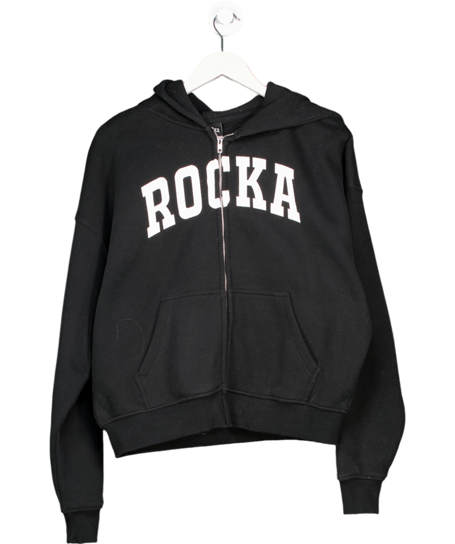 Ru & Rocka Black Varsity Oversized Zip Hoodie UK XS - Reliked
