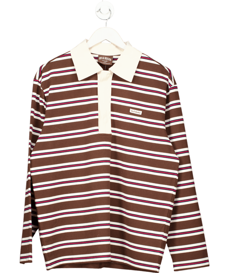 Ru & Rocka Brown Bronco Striped Polo UK S - Reliked