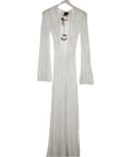 Ruched & Ready White Crochet Long - sleeve Maxi Dress UK XS/S - Reliked