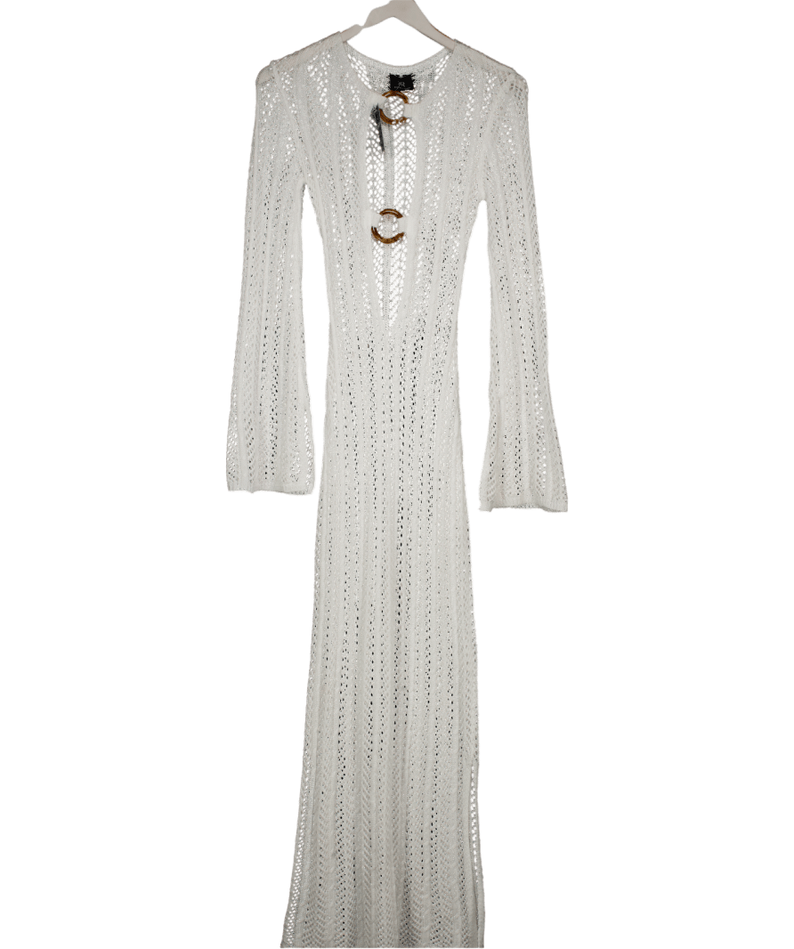 Ruched & Ready White Crochet Long - sleeve Maxi Dress UK XS/S - Reliked
