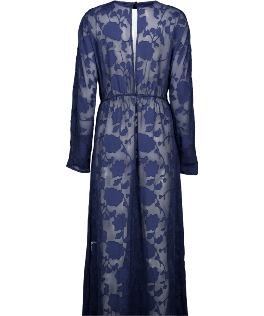 RUE•8ISQUIT Blue Sheer Floral Long Sleeve Maxi Dress It42 UK 10 - Reliked