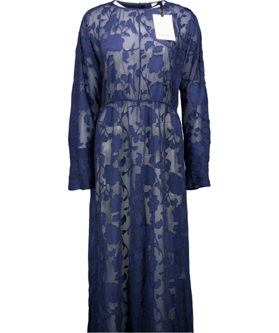 RUE•8ISQUIT Blue Sheer Floral Long Sleeve Maxi Dress It42 UK 10 - Reliked