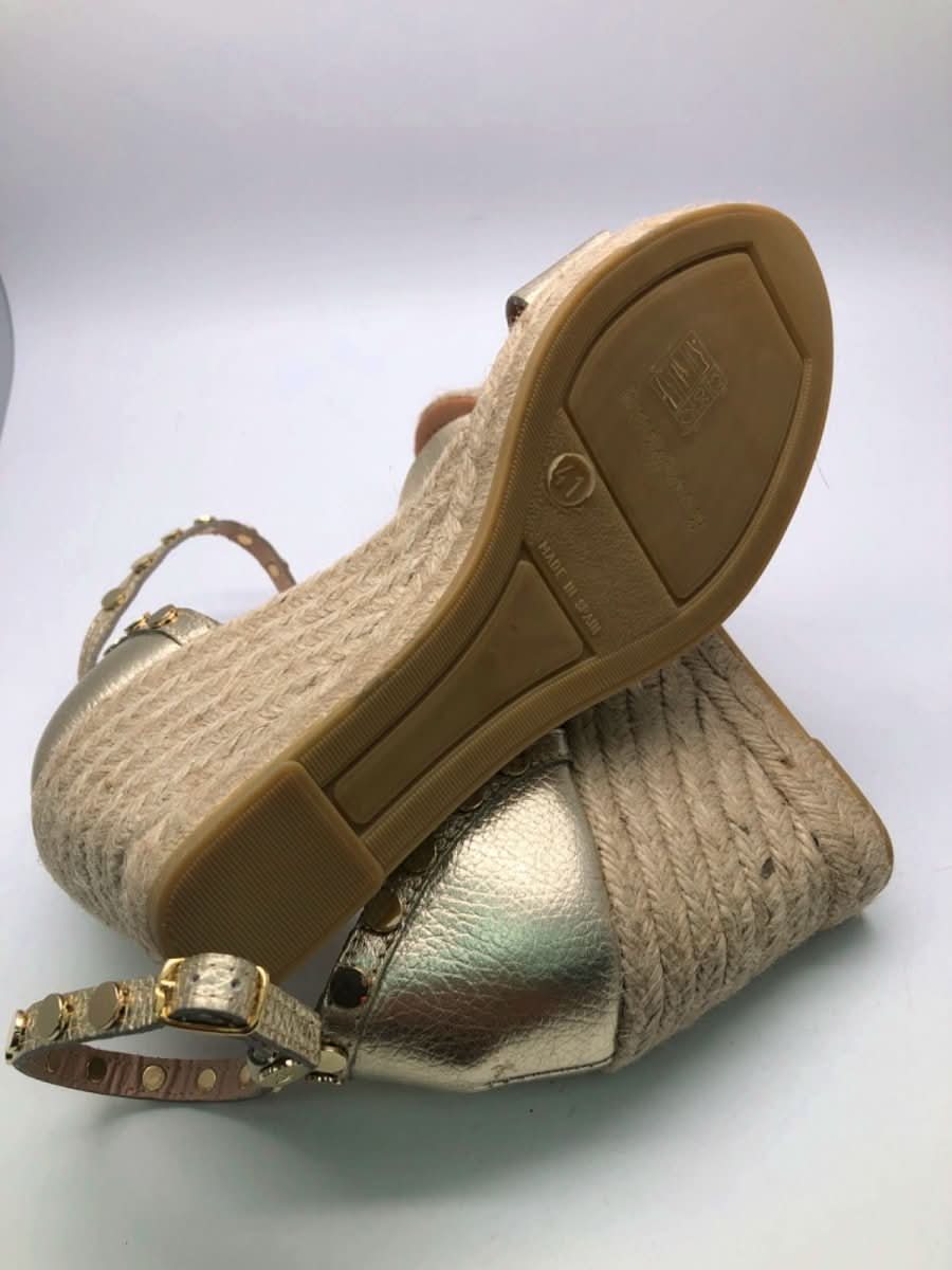 Russell & Bromley Metallic Gold Leather Wedge Sandals EU 41 UK 8 - Reliked