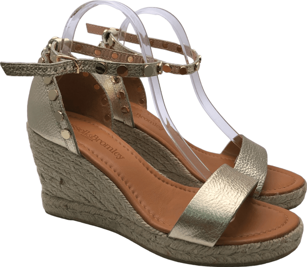 Russell & Bromley Metallic Gold Leather Wedge Sandals EU 41 UK 8 - Reliked