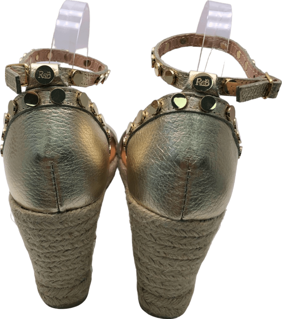 Russell & Bromley Metallic Gold Leather Wedge Sandals EU 41 UK 8 - Reliked