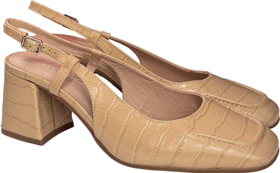 Ruth Langsford Beige Moc Croc Square Toe Heeled Slingback UK 7 EU 40 👠 - Reliked