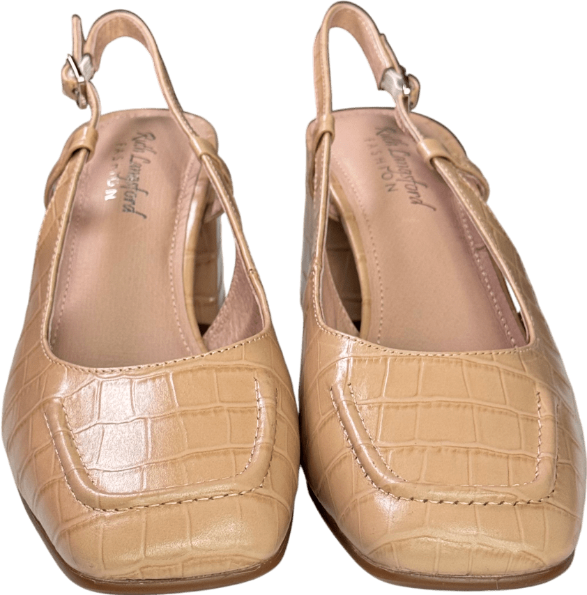 Ruth Langsford Beige Moc Croc Square Toe Heeled Slingback UK 7 EU 40 👠 - Reliked