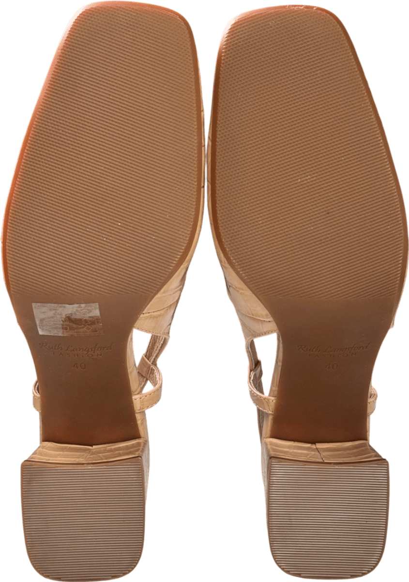 Ruth Langsford Beige Moc Croc Square Toe Heeled Slingback UK 7 EU 40 👠 - Reliked