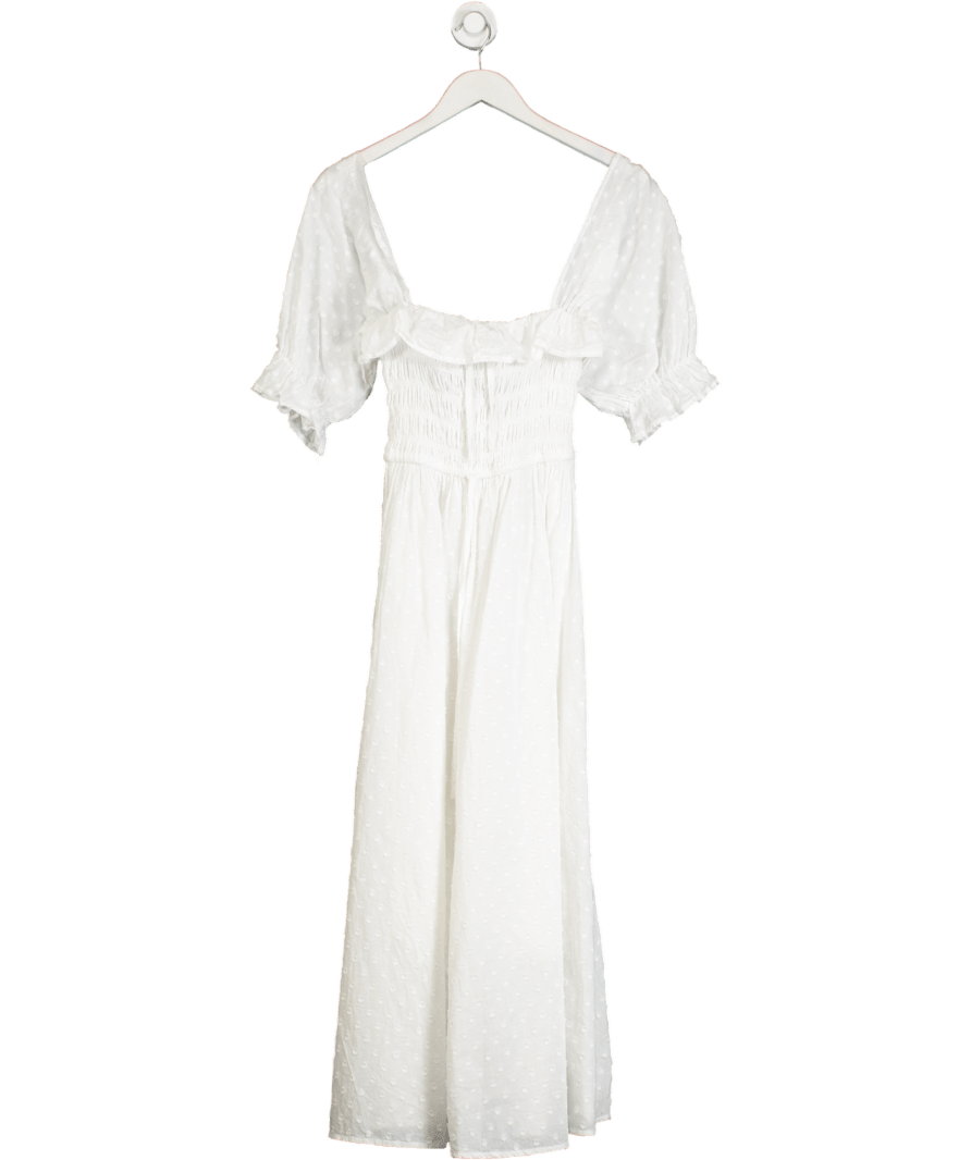 R.Vivimos White Square Neck Floral Midi Dress UK S - Reliked