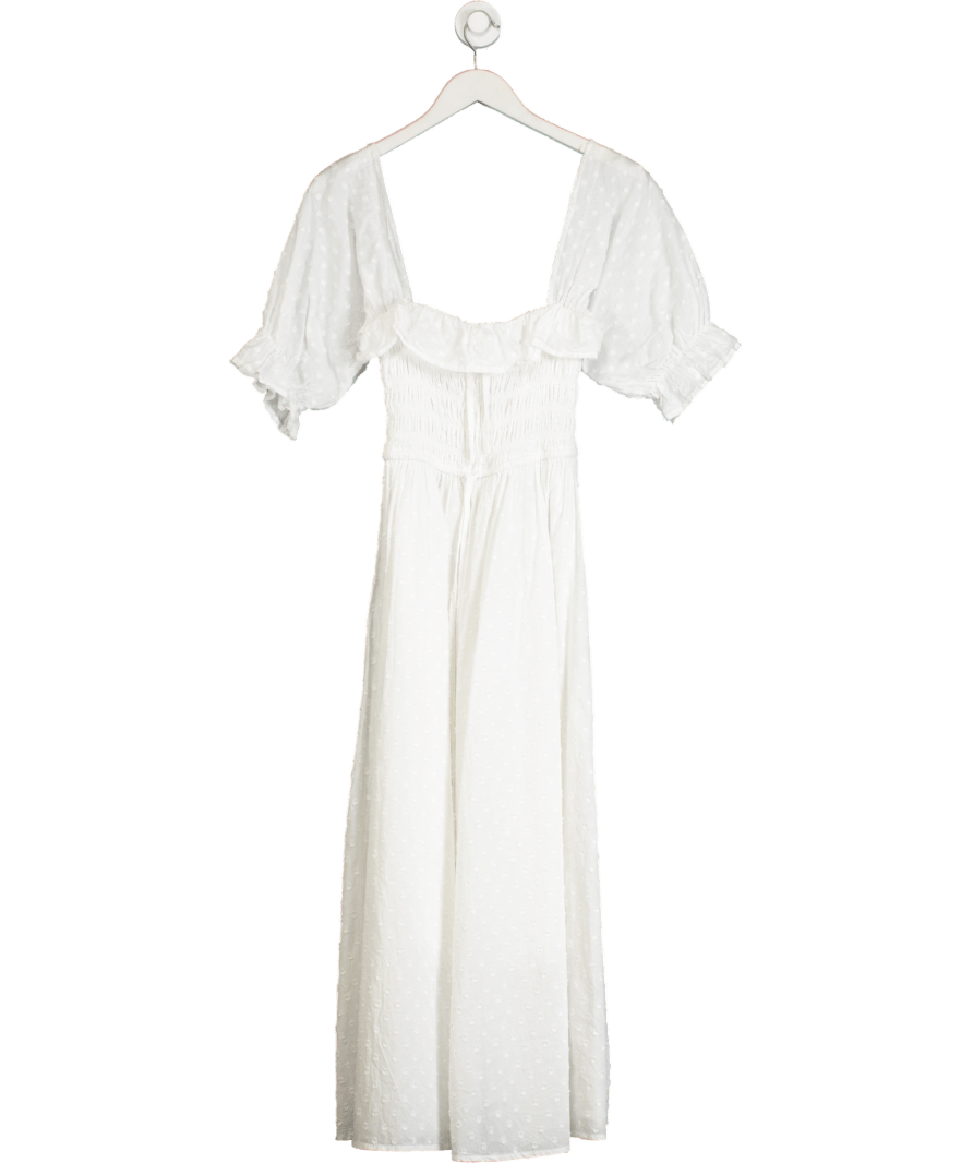 R.Vivimos White Square Neck Floral Midi Dress UK S - Reliked