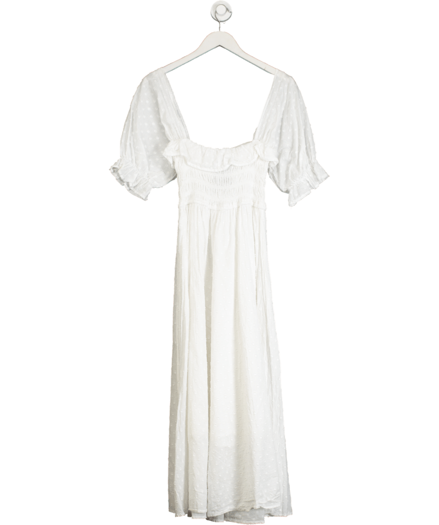 R.Vivimos White Square Neck Floral Midi Dress UK S - Reliked