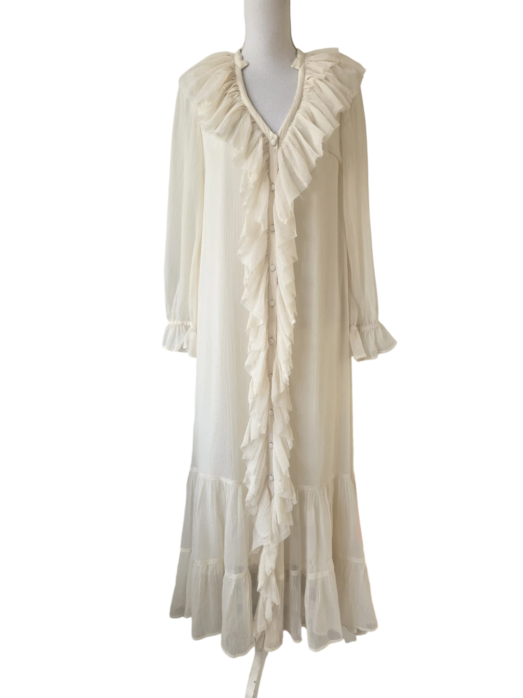 TOPSHOP Cream Frill Chiffon Long Sleeve Maxi Dress UK 14