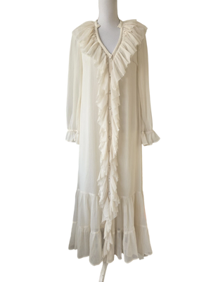 TOPSHOP Cream Frill Chiffon Long Sleeve Maxi Dress UK 14