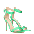 GIANVITO ROSSI Green Satin Crystal Buckle Portofino Heeled 105mm Sandals UK 6 EU 39