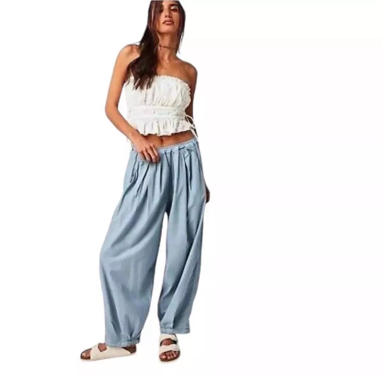 Free People Blue To The Sky Parachute Trousers UK XS