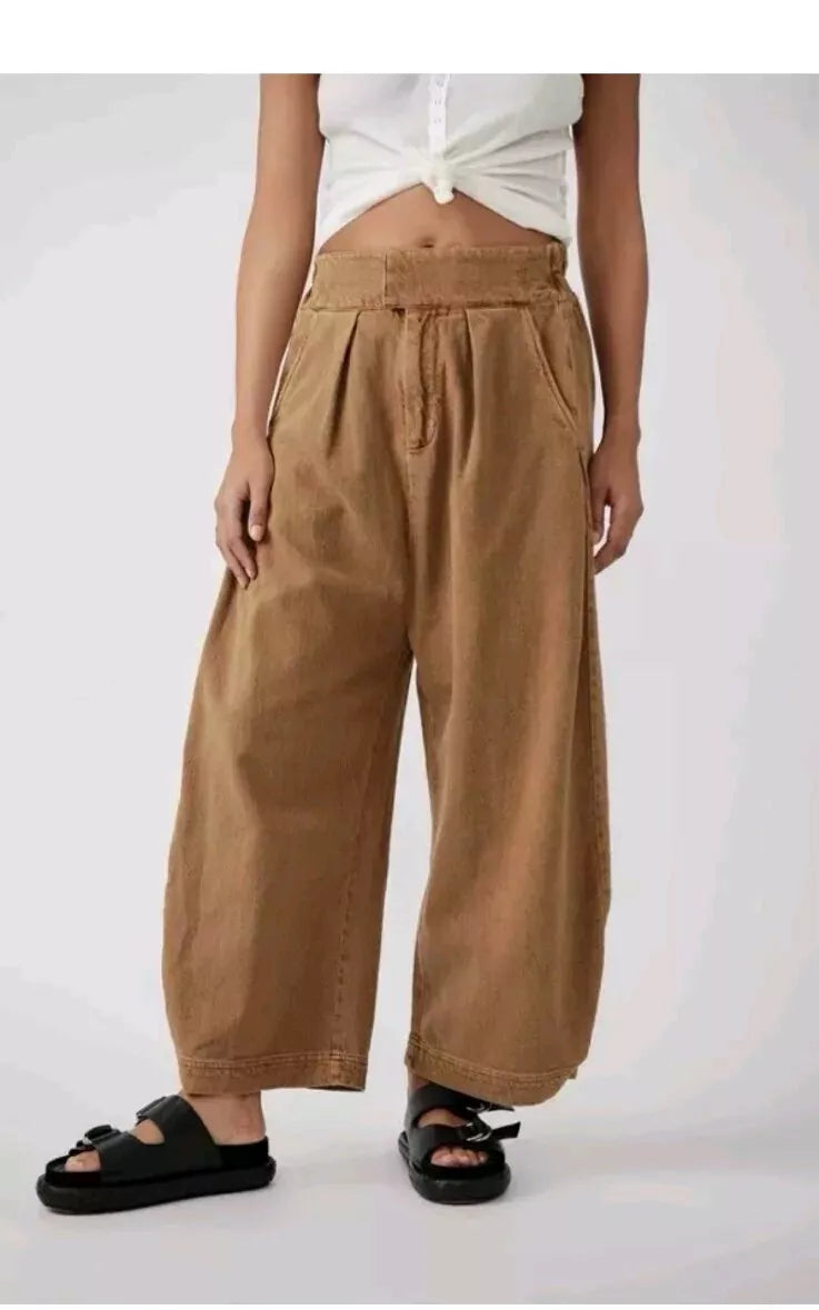 Free People Brown Cool Harbor Wide-leg Trousers UK XS