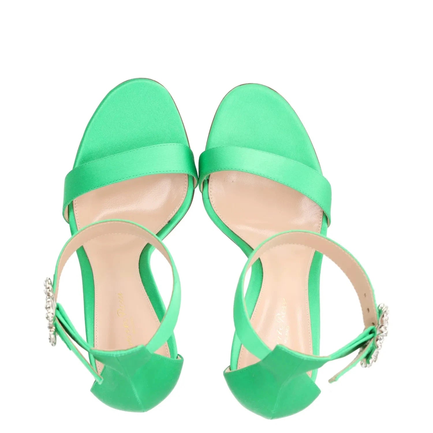 GIANVITO ROSSI Green Satin Crystal Buckle Portofino Heeled 105mm Sandals UK 6 EU 39