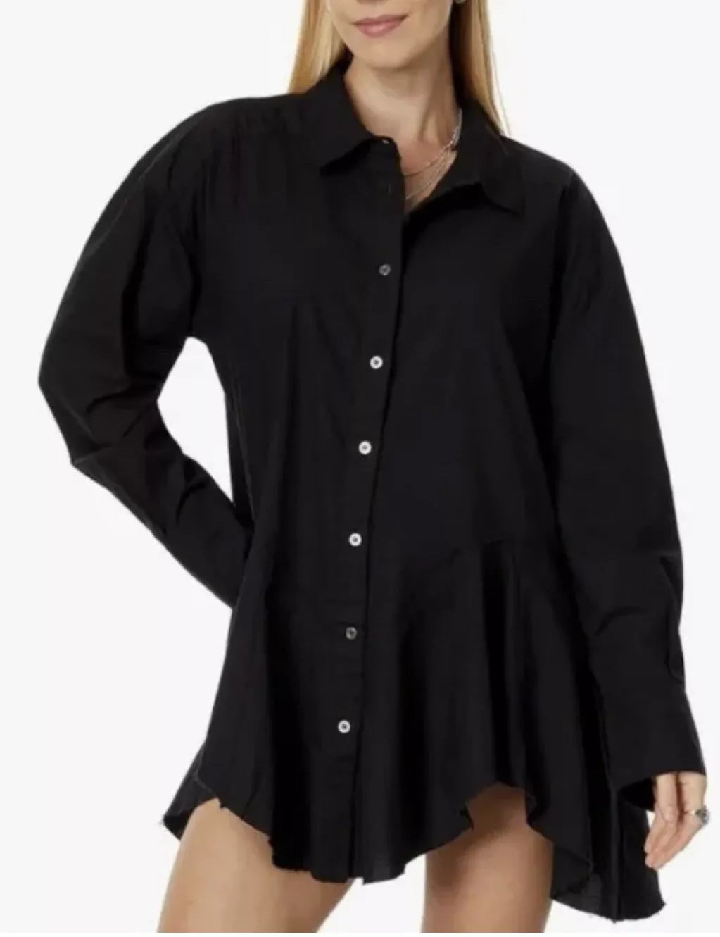 Free People Black Freya Poplin Shirt  UK XS