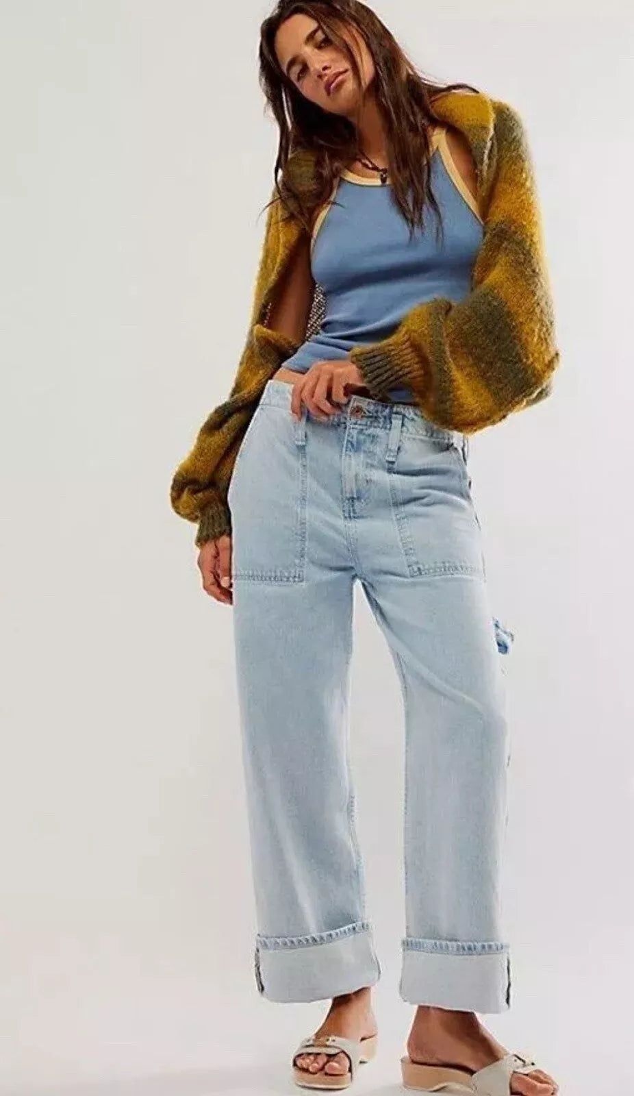 Free People Blue Major Leagues Mid-rise Cuffed Jeans W28