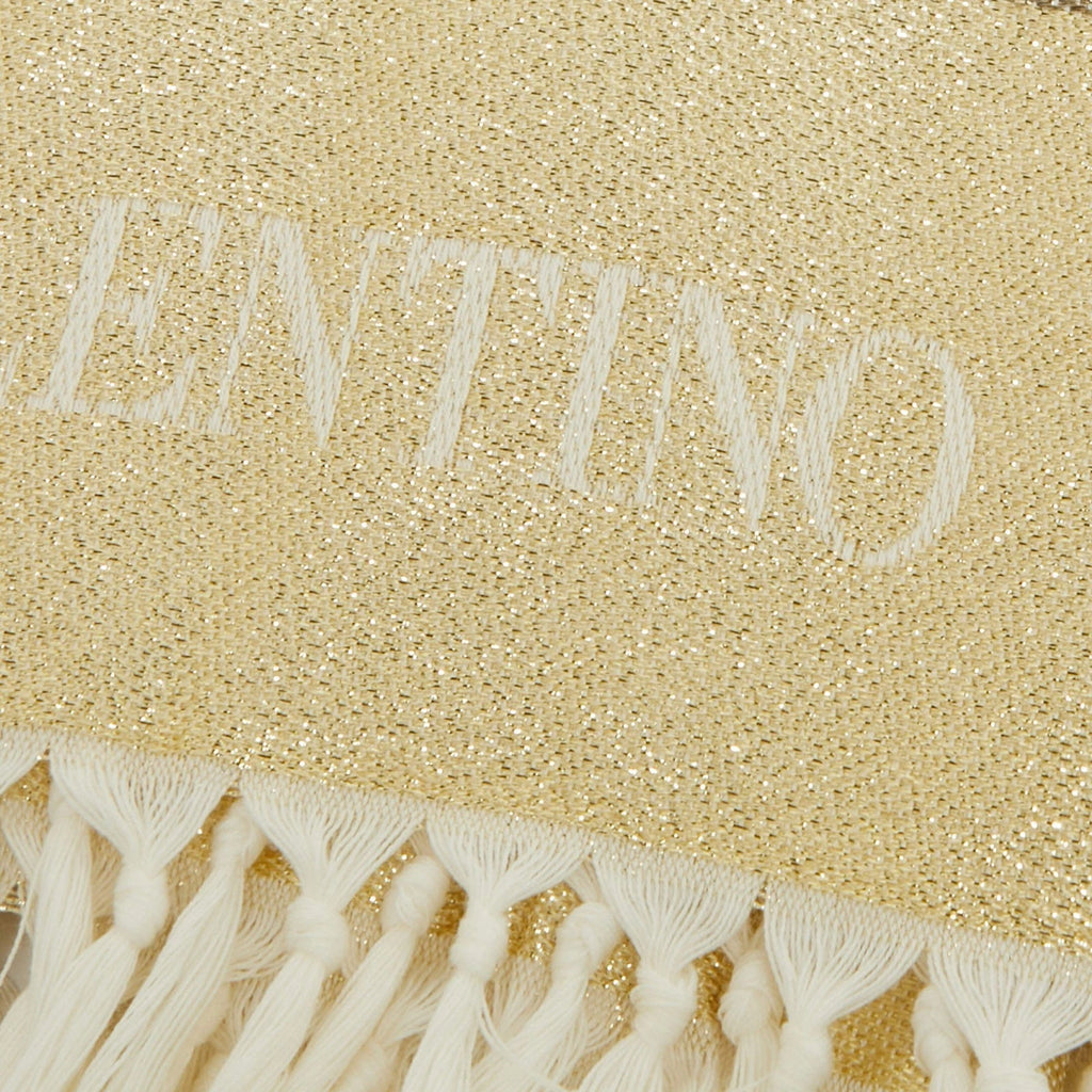 VALENTINO Cream /gold Monogram Lurex Jacquard Fringed Scarf