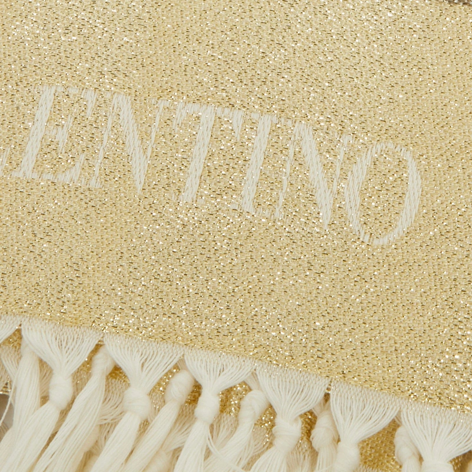 VALENTINO Cream /gold Monogram Lurex Jacquard Fringed Scarf