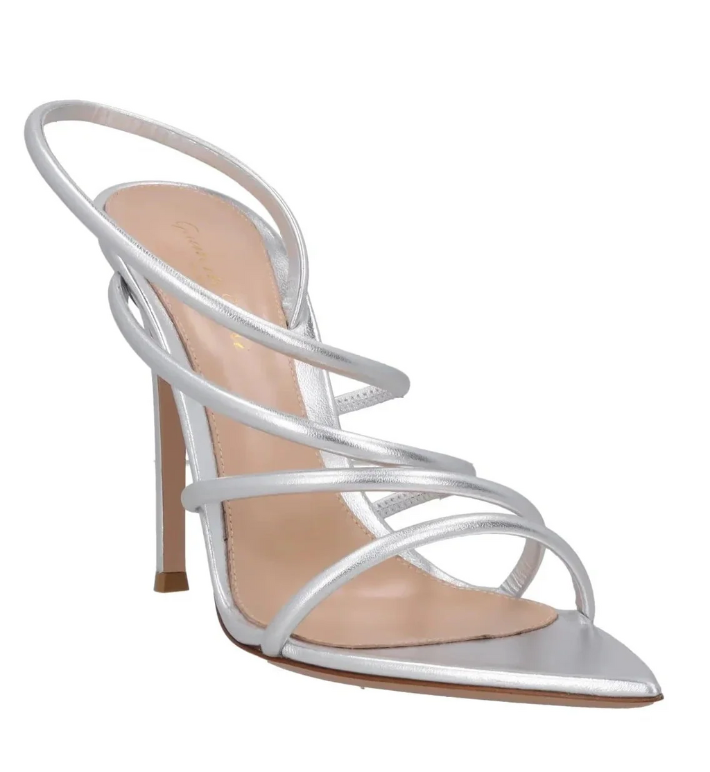 GIANVITO ROSSI Ettie 105 Metallic Silver Leather Sandals UK 7 EU 40 👠