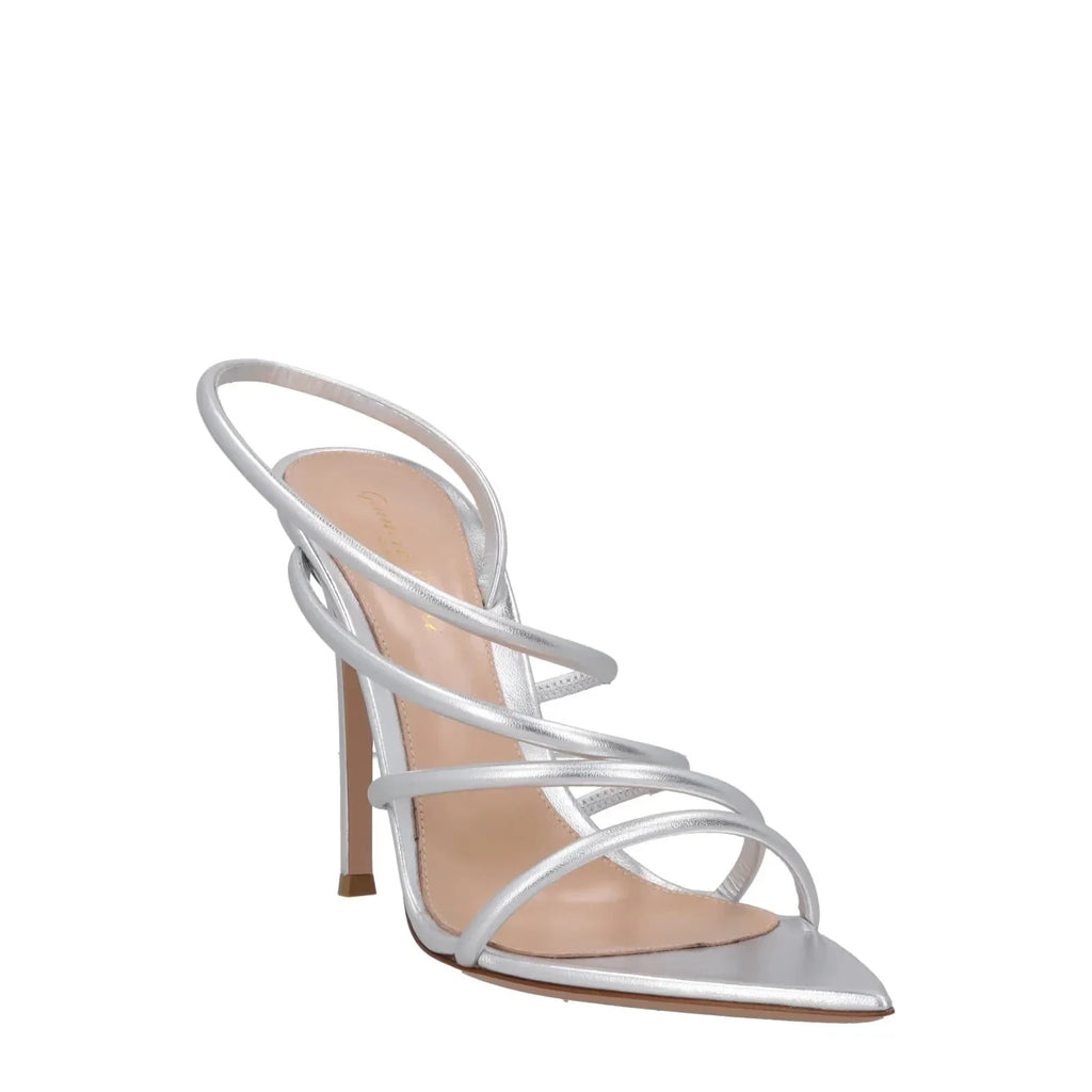 GIANVITO ROSSI Ettie 105 Metallic Silver Leather Sandals UK 7 EU 40