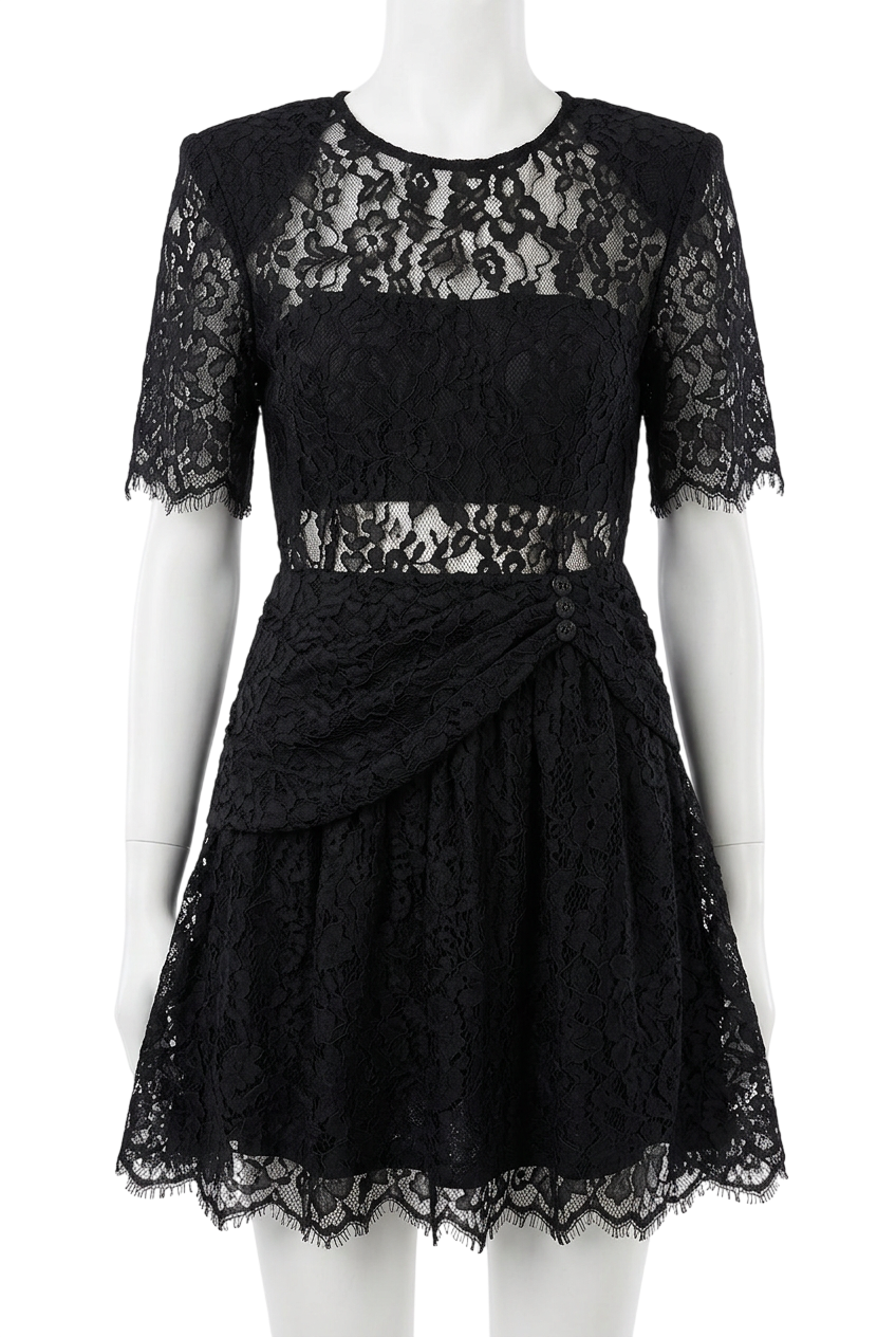 Self-Portrait Fine Cord Sleeve Lace Mini Dress Black UK 10