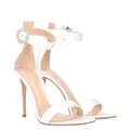 GIANVITO ROSSI White Satin Crystl Buckle 105mm Portofino Heeled Sandals UK 7 EU 40