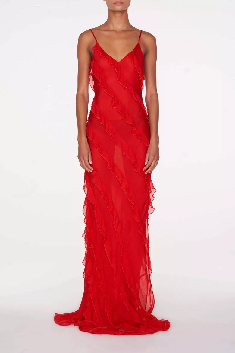 Rat & Boa Red Frilled Cecilia Maxi Dress UK XS