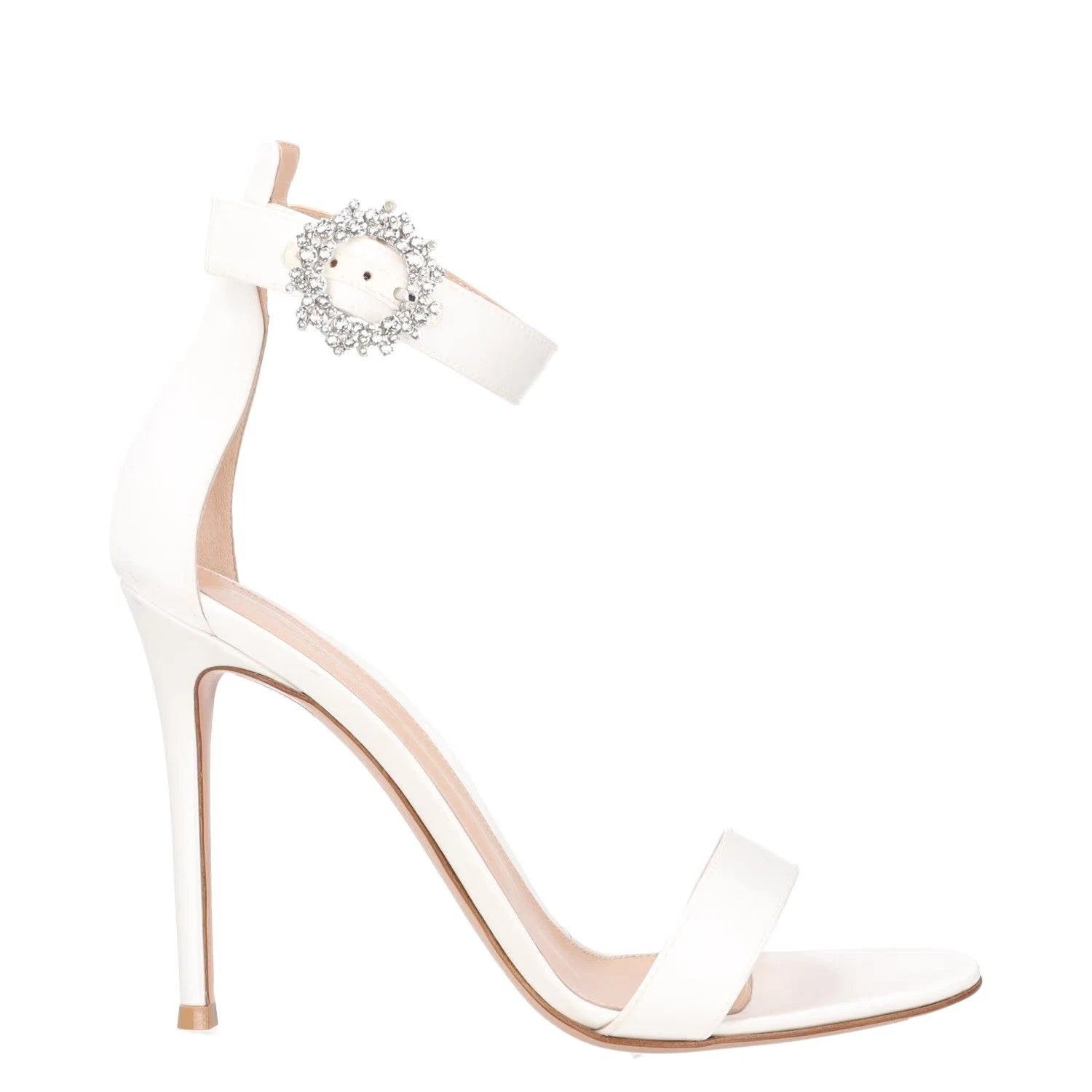 GIANVITO ROSSI White Satin Crystl Buckle 105mm Portofino Heeled Sandals UK 7 EU 40