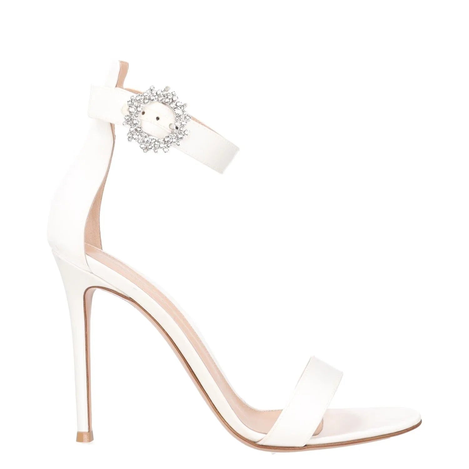 GIANVITO ROSSI White Satin Crystl Buckle 105mm Portofino Heeled Sandals UK 7 EU 40