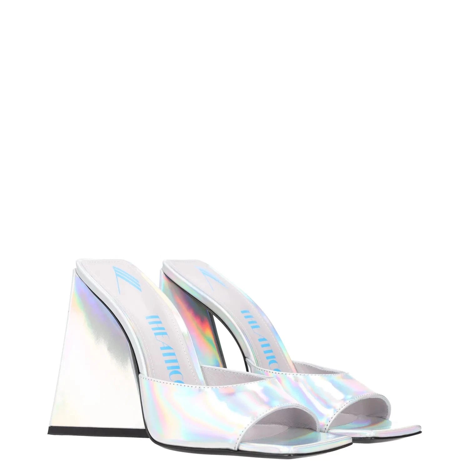 THE ATTICO Devon Metallic Silver Leather Mules UK 4 EU 37